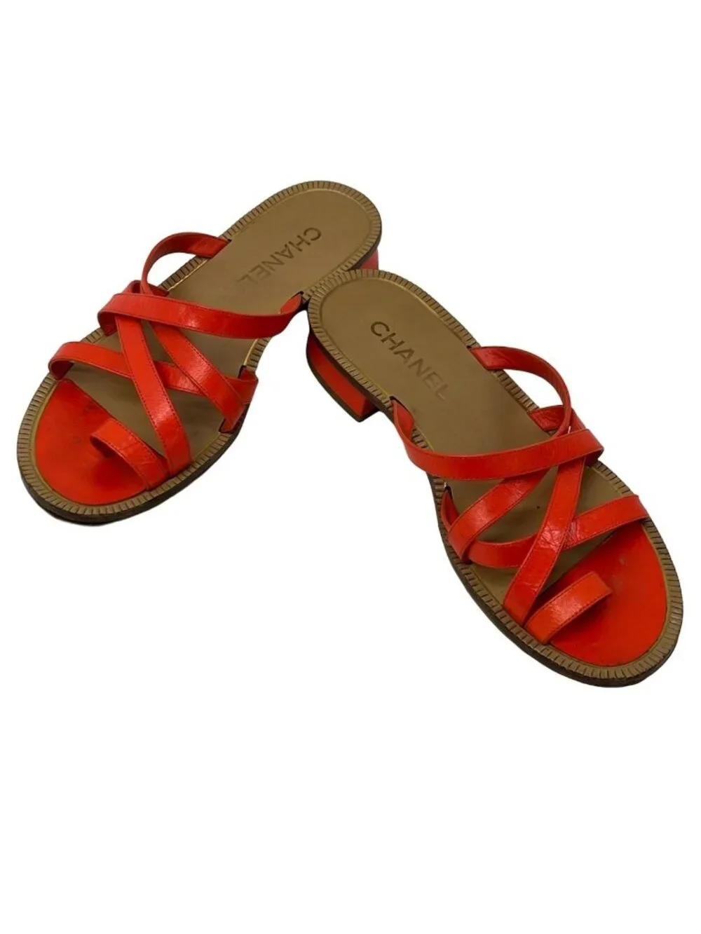 Chanel Mules Orange Beige Leather
